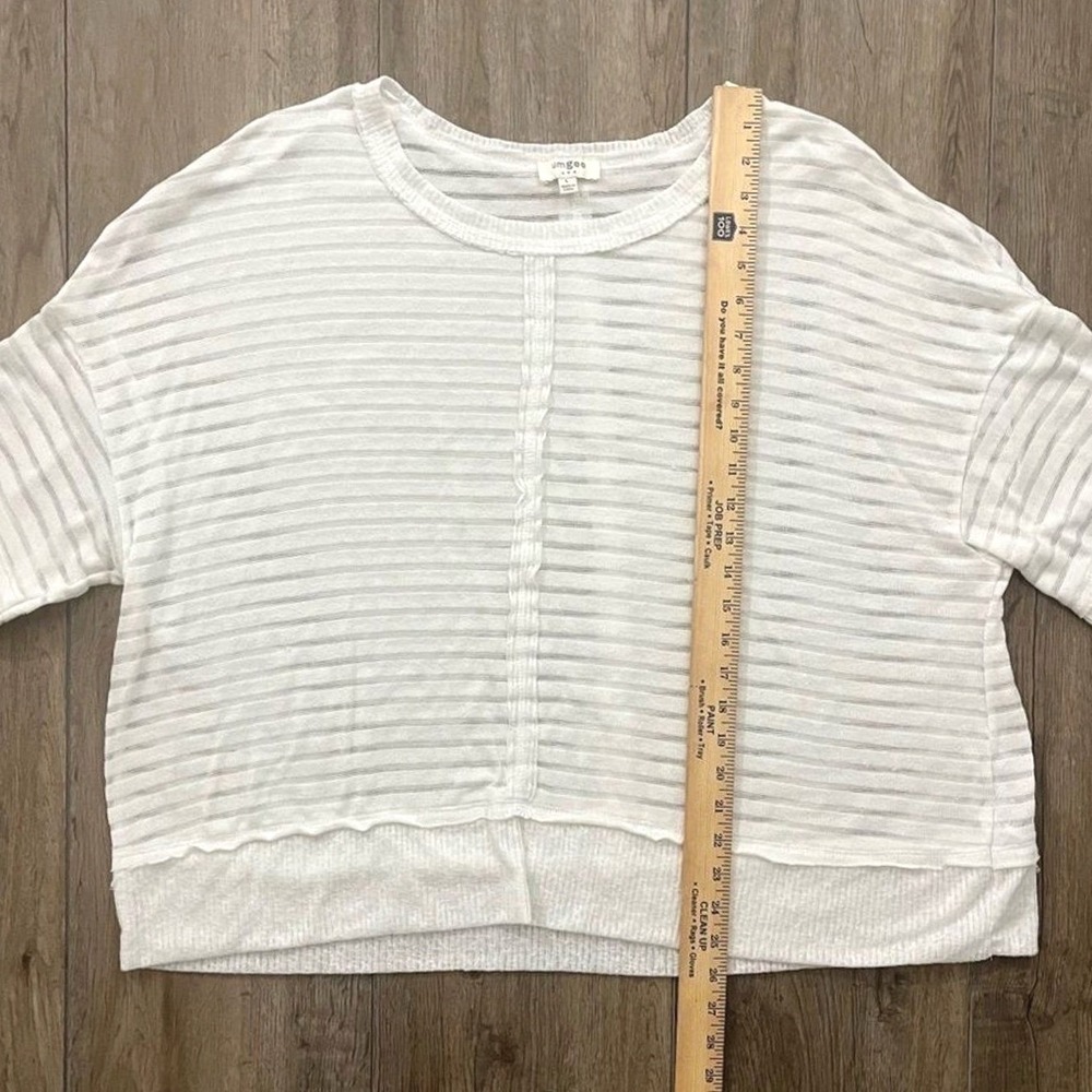 UMGEE Oversized Boxy Shirt White Textured Coastal Sheer Boho Short Sleeve Crop L - Picture 4 of 8